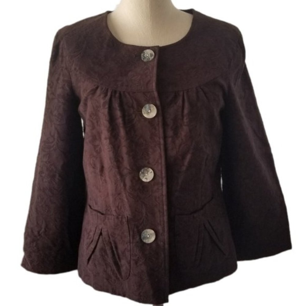 J. JILL Brown Floral Brocade Cropped Jacket | SZ 8